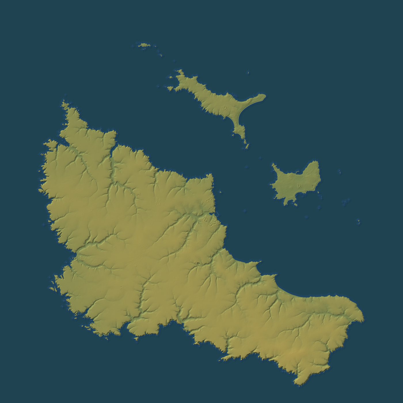 Relief de Belle-Île-en-Mer, Houat et Hoëdic vus du dessus